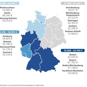 Die Durchschnittsgehälter nach Bundesländer in Deutschland.