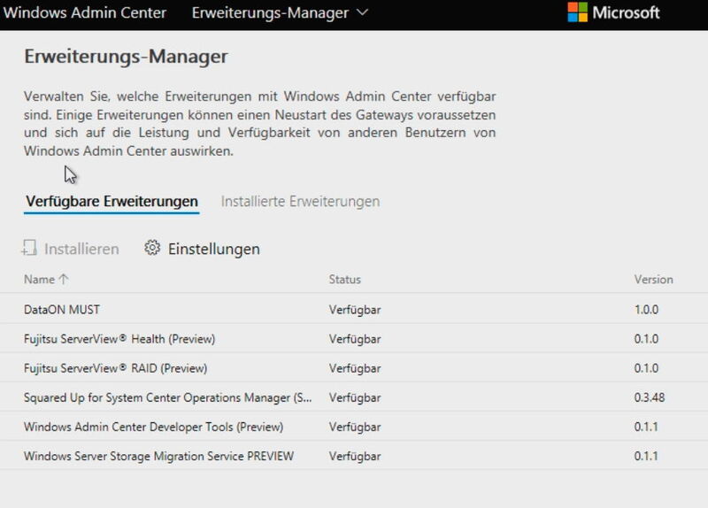 Das Windows Admin Center kann mit Erweiterungen ausgestattet werden, auch von Drittanbietern. (Joos / Microsoft)
