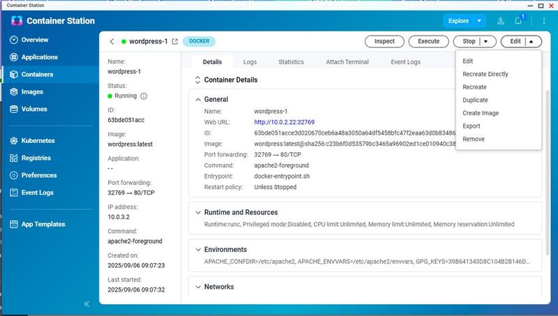 Konfigurieren der Wordpress-Container-Installation. (Bild: Joos – QNAP)