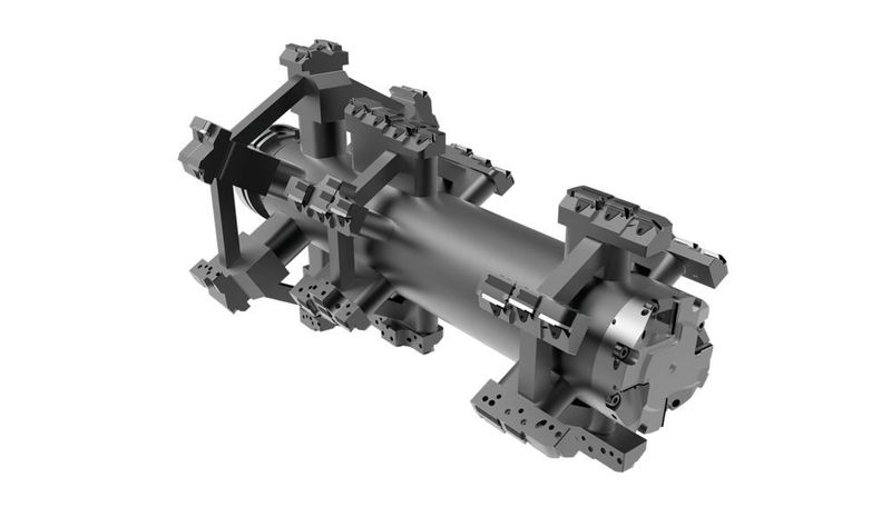 Über 40 Schneiden sind bei dem 700 mm langen Feinbohrwerkzeug in Schweißkonstruktion zur Bearbeitung eines Getriebes im Einsatz. (Mapal)