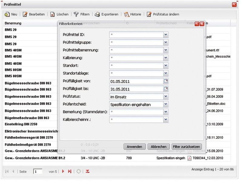 Bild 2: In der Filteroption von Kalimero Net können die unterschiedlichsten Parameter ausgewählt und gefiltert werden und anschließend in einer Excel-Liste ausgedruckt werden.  (Bild: Decom)