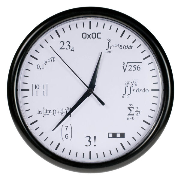Für Mathefans oder solche, die es noch werden wollen: Die Matheuhr, die statt die gewohnten Uhrzeiten anzuzeigen auf mehr oder weniger komplizierte Rechenaufgaben verweist. (Get Digital)