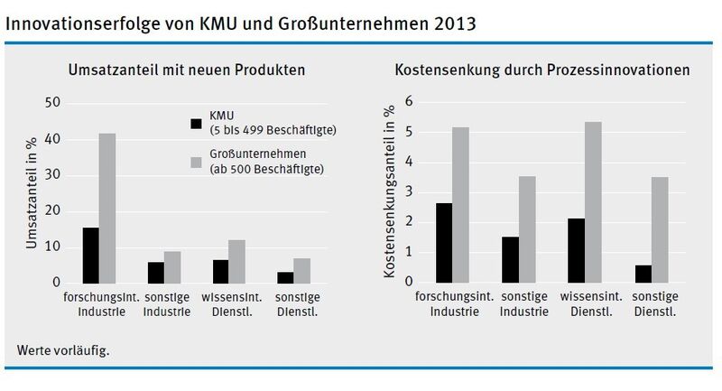 Innovationserfolge von KMU und Großunternehmen 2013 (Quelle: ZEW)