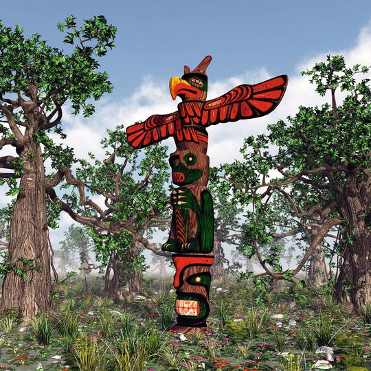 Ein Totempfahl: Namensgeber für die Totem-Pole-Schaltung. Da die Endstufentransistoren im Schaltbild übereinander gezeichnet werden, gleicht die Schaltung einer solchen indianischen Skulptur. Ein Totempfahl: Namensgeber für die Totem-Pole-Schaltung. Da die Endstufentransistoren im Schaltbild übereinander gezeichnet werden, gleicht die Schaltung einer solchen indianischen Skulptur.