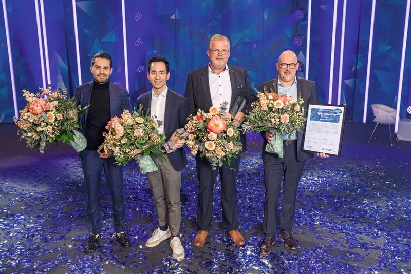 Die Gewinner des Aargauer Unternehmenspreises 2023 (v. l. n. r.): Manuel Steigmeier (Gastro Fahr), Yannick Berner (Urma AG), Carsten Diekmann (Georg Utz AG) und Robert Ott (Robert Ott AG).