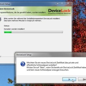 Das DeviceLock-Zertifikat: Dieses kryptografische Zertifikat, das aus einem Schlüsselpaar besteht (privater und öffentlicher Schlüssel) kann gleich bei der Installation mit angelegt werden.