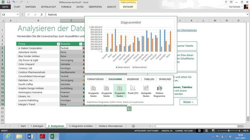 Datenanalyse im im Office 365 (Bild: Microsoft)