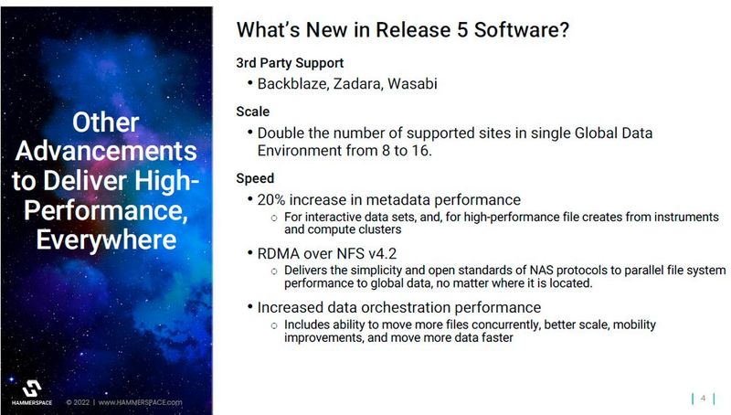 Überblick über die Neuheiten in Hammerspace 5.0. (Bild: Hammerspace)