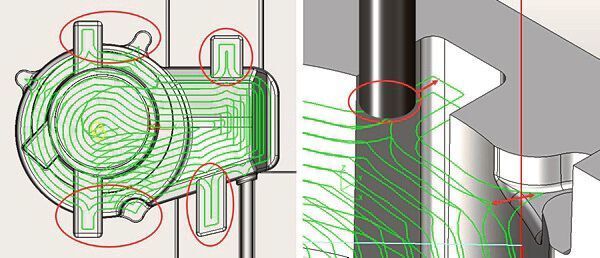 Der traditionelle Werkzeugspfad: parallel linear zur Bearbeitungsfläche. (encee CAD/CAM und 3D Drucker Systeme)