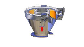 Staub wird unmittelbar im Anschluss-System am ringförmigen Filter abgeschieden und mit Druckstößen sofort wieder dem Produktstrom zugeführt.  (Bild: Hecht)