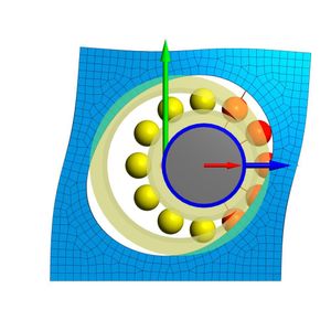 Als einfaches Beispiel zunächst ein Rillenkugellager in einem quadratischen Block, der an der Unterseite starr eingespannt ist. Das Lager wird horizontal belastet.