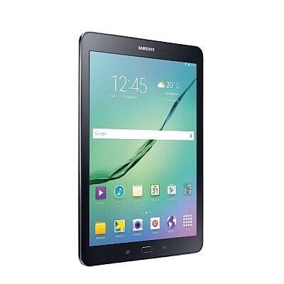 Samsung Galaxy Tab S2 9.7: Mit dem Galaxy Tab S2 9.7 präsentiert Samsung sein bisher flachstes und leichtestes Tablet. Das Premiumgerät überzeugt durch sein elegantes Design, sein brillantes und leseoptimiertes Super AMOLED-Display mit 9,7 Zoll (24,58 cm) Bildschirmdiagonale sowie durch hohen Bedienkomfort. Dank seiner umfangreichen Software-Ausstattung, inklusive Microsoft Office Mobile, macht das Galaxy Tab S2 9.7 beim Surfen, Lesen und als mobiles Arbeitsgerät gleichermaßen eine gute Figur.Neben seinen starken inneren Werten besticht das Samsung Galaxy Tab S2 9.7 vor allem durch sein formschönes Äußeres. Gerade einmal 5,6 Millimeter schlank, begeistert das Premium-Tablet mit einer eleganten Silhouette. Ein Echtmetallrahmen fasst das Gerät ein und setzt einen edlen Akzent. Trotzdem ist das Galaxy Tab S2 9.7 mit nur 389 Gramm extrem leicht und wiegt damit etwa so wenig wie ein Printmagazin oder A5-Notizbuch. (Bild: Samsung/IFA)
