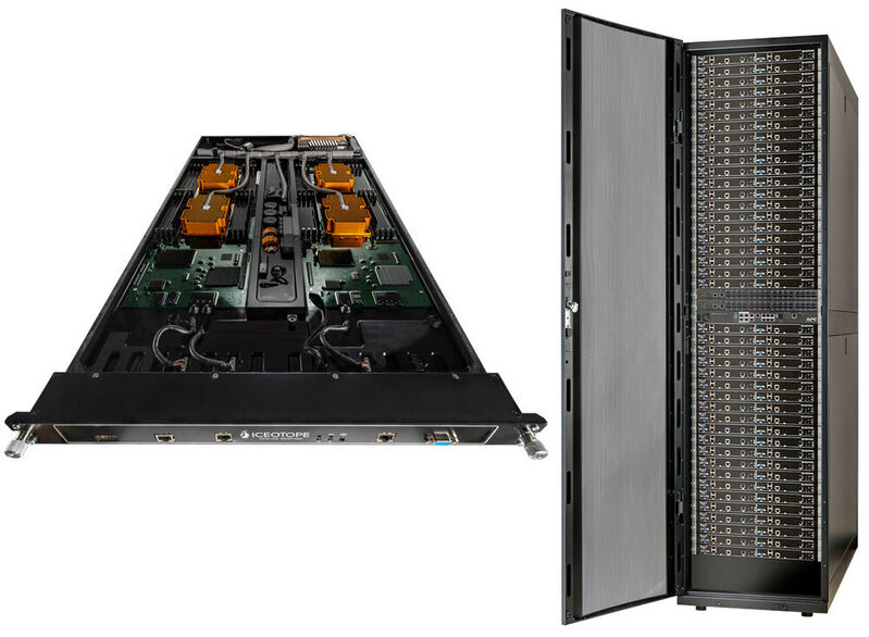 Abbildung 3: Immersive Präzisionskühlung auf Chassis-Ebene von Iceotope (in der Abbildung) hat Avnet in „Netshelter“-Racks von Schneider Electric für GPU-beschleunigte Server integriert