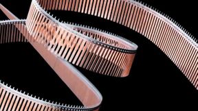 HYBRO+ in its final configuration as a bronze-iron composite strip for connector applications in combination with a press-fit zone (Source: Voestalpine Precision Strip)