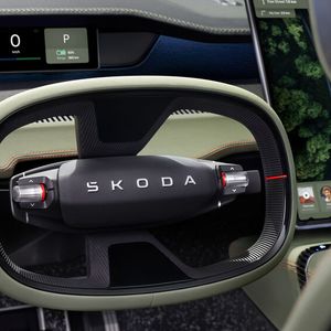 Im Relax-Modus soll das Lenkrad samt Instrumententafel zurückfahren.(Bild:  Skoda)