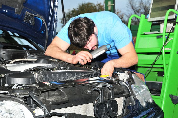 Daniel Zange aus Niedersachsen auf der Suche nach dem Fehler im Xenon-Lichtsystem. (Foto: Schmidt)