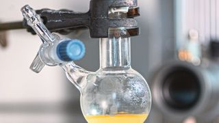 Aus Licht Energie gewinnen: Das neu entwickelte „Nanozym“, ein gelbliches Pulver, ahmt die Eigenschaften der an der Photosynthese beteiligen Enzyme nach.  (Bild: Astrid Eckert – TUM)