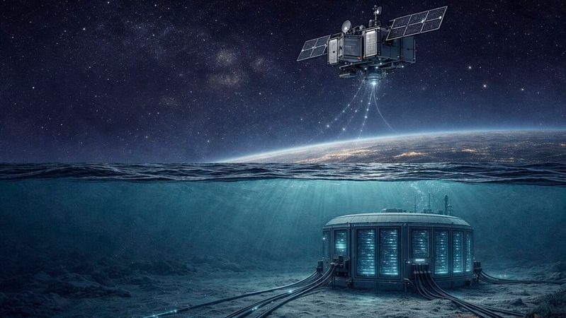 Rechenzentren im Orbit sind tatsächlich Zukunftsmusik, während Rechenzentren unter Wasser bereits erprobt werden.(Bild:  Dall-E / KI-generiert)