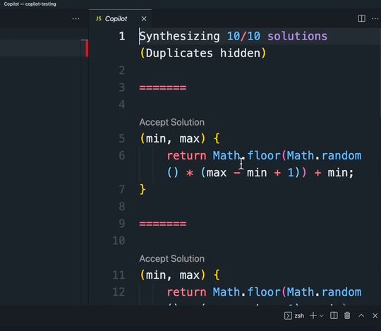 Copilot zeigt seine Vorschläge direkt in der IDE an.(Bild:  Joos / GitHub)