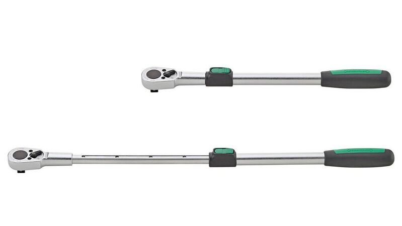  Der Schaft der Knarre kann in fünf Längen von 410 mm bis 630 mm eingestellt werden.