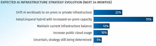 Die KI-Infrastruktur-Strategie verschiebt sich laut Umfrage-Ergebnissen in Richtung hybride Infrastrukturen.(Bild:  Cloudian)