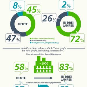 Für große Unternehmen mit mehr als 1000 Mitarbeitern hat das Internet of Things eine größere Bedeutung. Allgemein sieht momentan allerdings erst die Hälfte aller Befragten überhaupt eine  Bedeutung darin.(Bild:  Dimension Data)