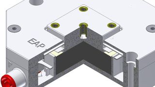 Schnittdarstellung der aktiven Isolationseinheit mit 100 DE-Schichten. (Bild: Fraunhofer LBF)