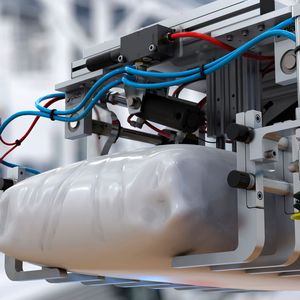 Sowohl der Arm als auch der Rahmen des Sackgreifers LBG-50 sind aus Aluminium gefertigt, was ihn robust und dennoch leicht macht, wie Piab betont.(Bild:  Piab Vakuum)