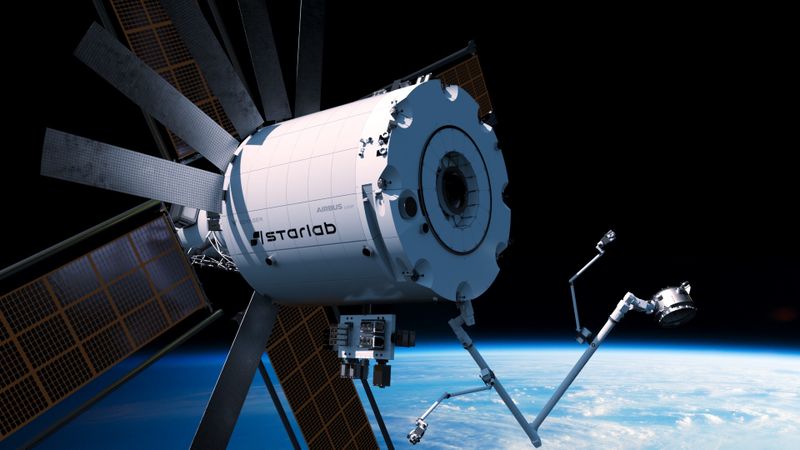 Starlab ist ein Projekt für eine private, bemannte Raumstation, ist als Nachfolgerin für die Internationale Raumstation (ISS) geplant. Entwickelt wird sie von Starlab Space, einem Joint Venture aus Airbus, Voyager Space, der Mitsubishi Corporation und MDA Space (sowie Partnern wie Palantir).(Bild:  Courtesy of Starlab Space)