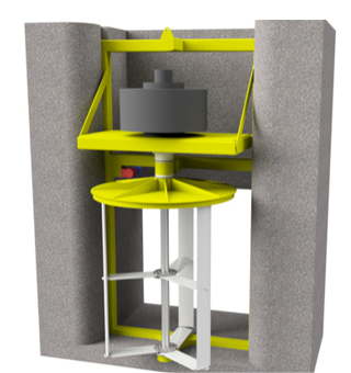 (&nbsp;Illustration des Water2Energy-Wasserturbinendesigns. Der Rotormechanismus, einschließlich der vertikalen Schaufeln, ist in Weiß dargestellt. Bild: Water2Energy)