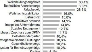 So bewerteten die Befragten die für sie fünf wichtigsten Leistungen, die einen Arbeitgeber besonders attarktiv machen. (Quelle: Orizon)