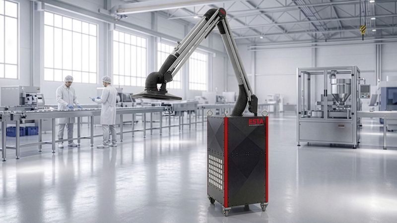 Der mobile Geruchsfilter Dustomat Active von Esta reduziert effektiv unangenehme  Gerüche in Produktionsbereichen.(Bild:  Esta)