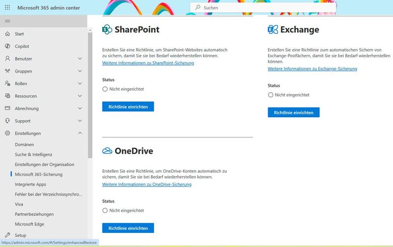 Für SharePoint, Exchange und OneDrive lassen sich derzeit Richtlinien definieren, für Teams noch nicht. (Bild: Joos – Microsoft)