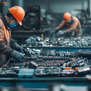 Manuelle Sortierung von Elektronik- und Batterieteilen: Fachkräfte trennen sorgfältig Komponenten für die Weiterverarbeitung.(Bild. Endress+Hauser)