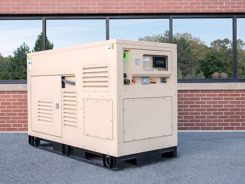 Der Prototyp des palettierten mobilen Stromgenerators von General Motors wandelt den in großen Mengen an Bord gespeicherten Wasserstoff in Elektrizität um, um Einrichtungen leise und effizient mit Strom zu versorgen, ohne dass dabei Emissionen entstehen.  (Steve Fecht / General Motors)