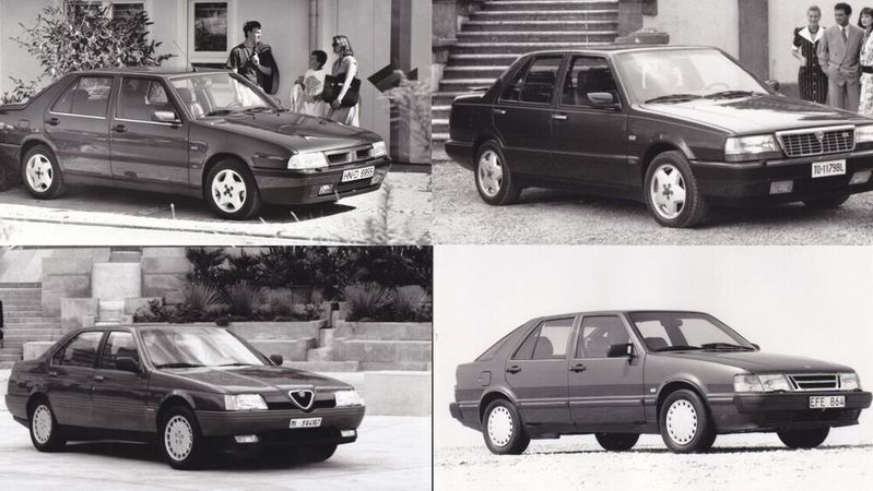Vier Marken, vier Modelle, eine Plattform: Vor 40 Jahren startete der Verkauf eines Joint-Venture von Alfa, Fiat, Lancia und Saab.(Bild:  Hersteller)