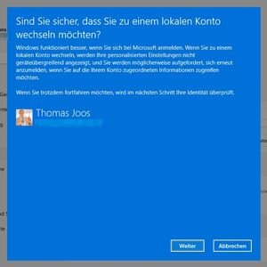 Ein Wechsel von einem Microsoft-Konto zu einem lokalen Konto ist meistens problemlos möglich.(Bild:  Joos | Microsoft)