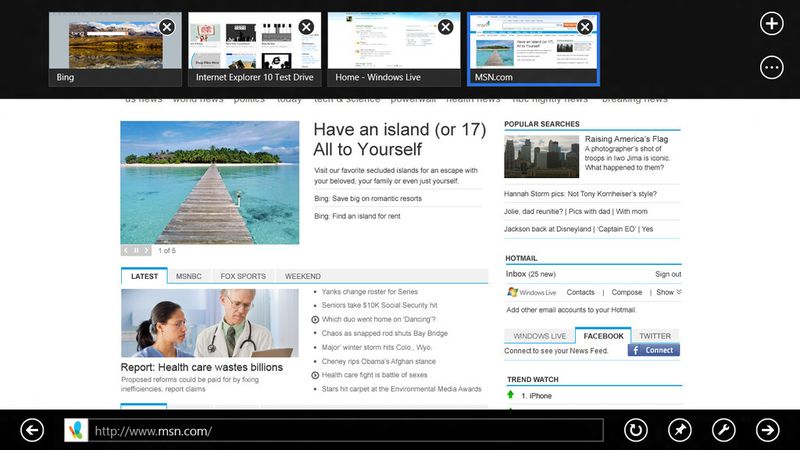 Ebenfalls komplett neu gestaltet: der Internet Explorer 10. Er wird möglicherweise auch den Weg auf Windows-7-Rechner finden. (Bild: Microsoft)
