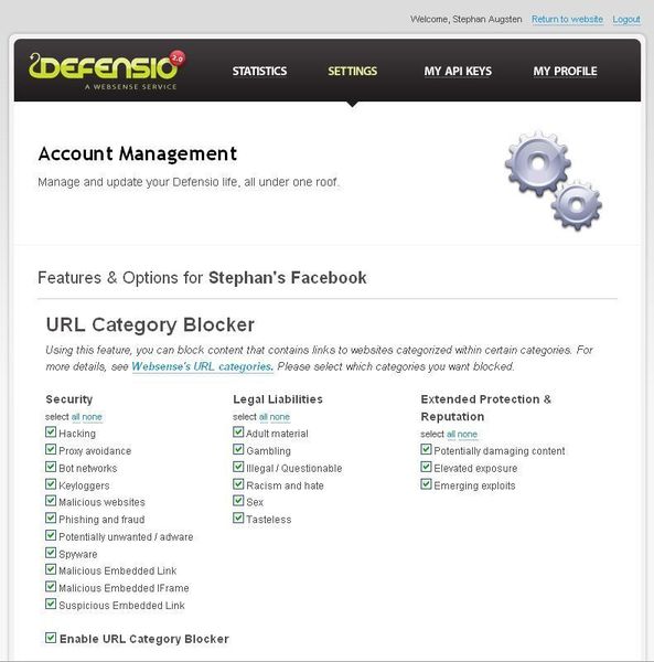 In den Defensio Settings kann man festlegen, welche URL-Kategorien die Anwendung blocken soll, … (Archiv: Vogel Business Media)