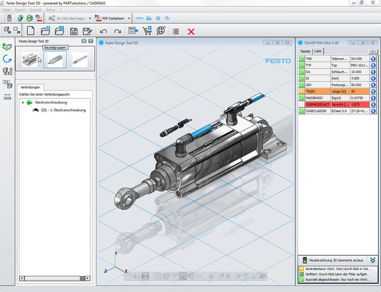 Die Konfigurationssoftware Festo Design Tool 3D verringert das Fehlerrisiko beim Anlegen und Bestellen von Systembaugruppen und bietet mehr Komfort. (Bild: Festo)