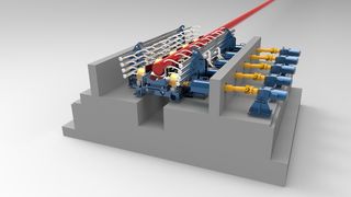 Abbildung des neuen Kühlelements in der Wärmebehandlungslinie. Auf der Kühlstrecke bei DEW sorgen zehn dieser Elemente für eine gezielte Temperatureinstellung der Stäbe. (Bild: SMS Group)
