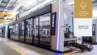 So sieht der Natureformer KFT 90 von Kiefel aus. Die Maschine hat den Gold Award dafür erhalten, dass sie flexibel nachhaltige Verpackungen aus Fasern der Papierproduktion und anderen Naturfasern herstellen kann. (Bild: Kiefel)
