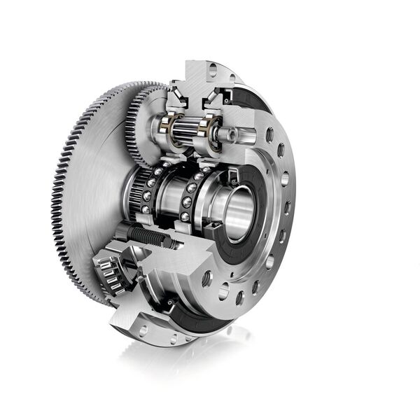 Erstmalig präsentiert Schaeffler Präzisionsplanetengetriebe für Industrieroboter. Die PSC-Getriebe verfügen über ein patentiertes Verzahnungssystem, mit welchem ein Verdrehspiel von kleiner 0,1 Winkelminuten realisiert wird.  (Bild: Schaeffler)