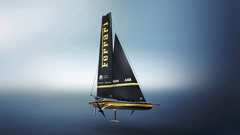 Ferrari Hypersail soll mit einem autarken Bordnetz auf Basis von 48 und 800 V Gleichspannung wochenlang auf See operieren. ABB unterstützt die Integration von Energieerzeugung, Speicherung und Verteilung.(Bild:  ABB)