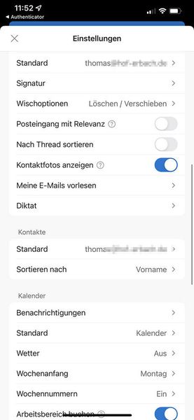 Anpassen der Einstellungen in Outlook-App. (Joos)