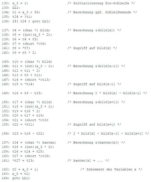 Bild 9: Zwischencode für den eindimensionalen Laplace-Filter. (Christian Siemers)