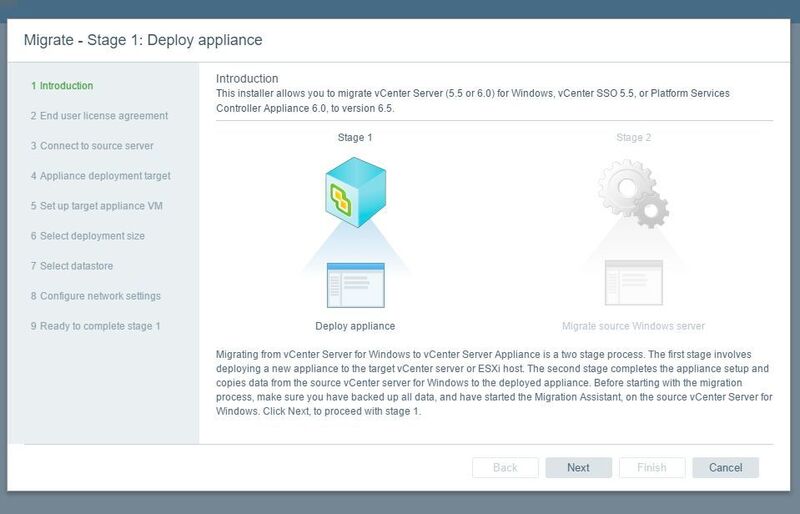 Mit der vCenter-Appliance steht in vSphere 6.5 auch die Möglichkeit zur Verfügung von Windows-Versionen zu migrieren. (Th. Joos)
