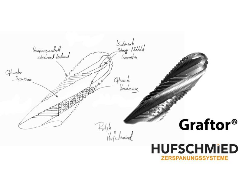 From schematic sketch to patented tool – the Graftor from Hufschmied.  (Hufschmied Zerspanungssysteme )