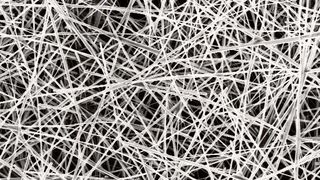 Ein Geflecht aus Silbernanodrähten bildet die flexible Elektronik. Die Drähte sind typischerweise 0,01 bis 0,02 mm lang und wenige Dutzend Nanometer dick.  (Universität Hamburg/Ferdinand Otto)