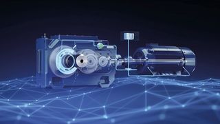 Abbildung eines kompletten Antriebsstrangs mit dem neuen Flender One-Getriebe und der AIQ-Sensortechnologie.  (Bild: Flender GmbH)